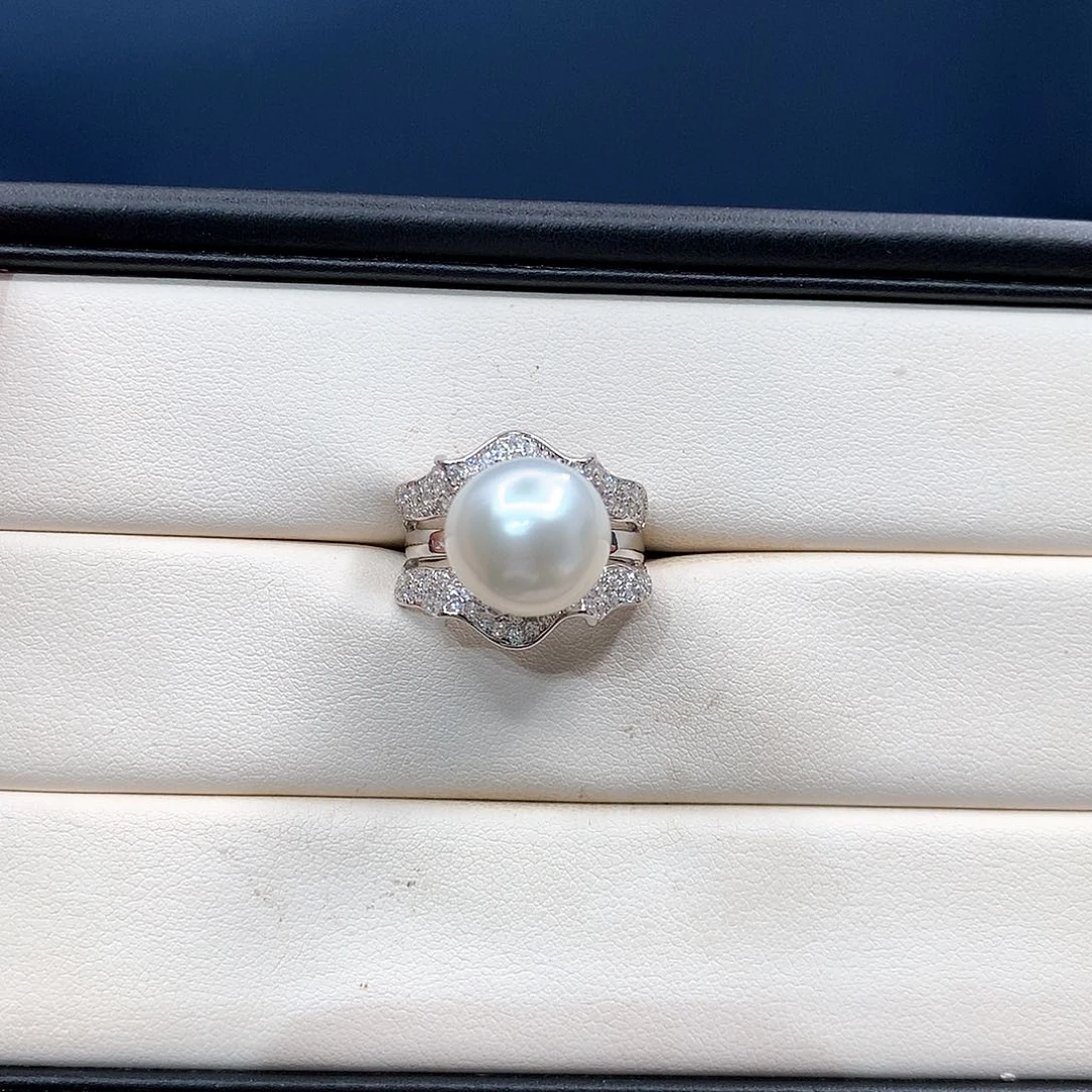银S925镶嵌戒指海水珍珠天然海水澳白珍珠戒指
