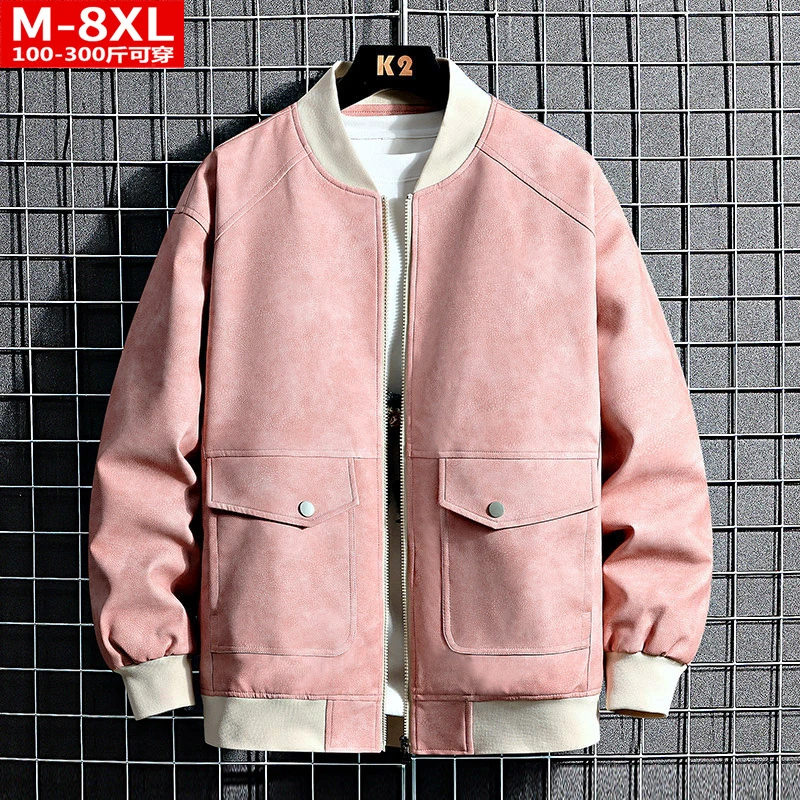 春秋潮流港风男装棒球领机车PU皮夹克胖男士加肥大码宽松休闲外套