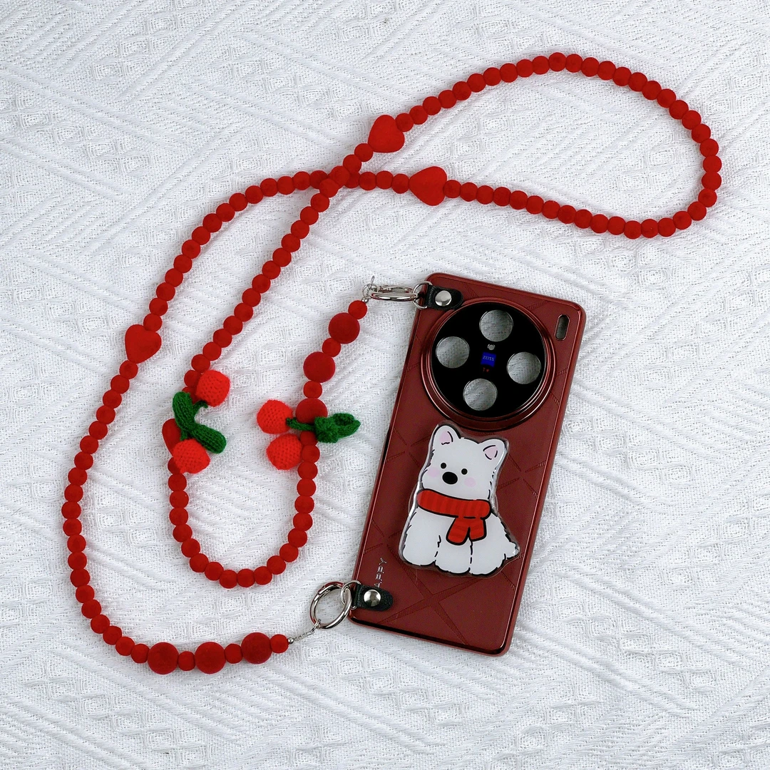 品申原创香颂酒红小狗支架毛绒樱桃斜挎链条适用华为mate70手机壳