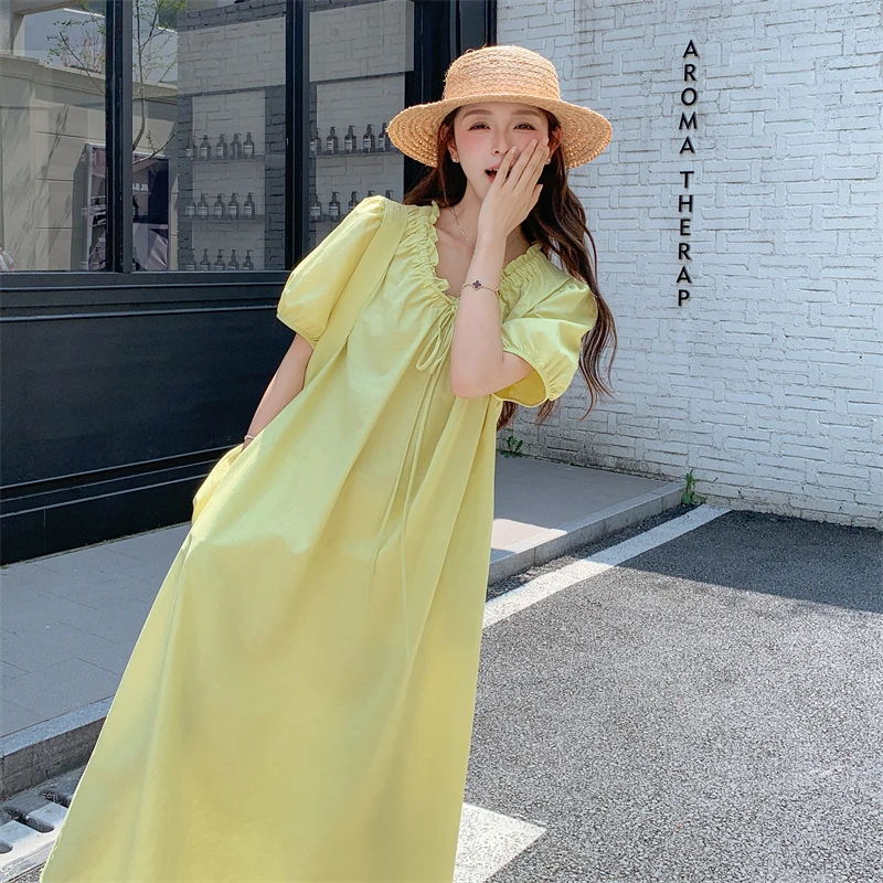 减龄甜美浅绿色泡泡袖连衣裙女夏2025新款巨好看甜美超火爆款长裙