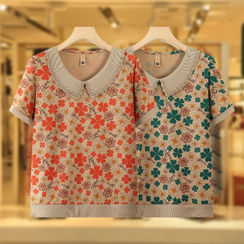 奶奶装夏季短袖国风衬衫中老年人夏装女妈妈T恤上衣老太太衣服