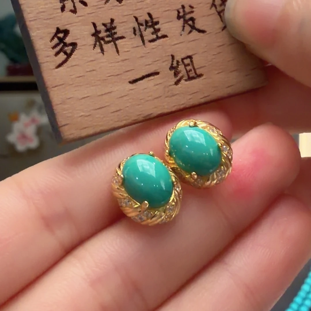绿松石银S925镶嵌耳饰