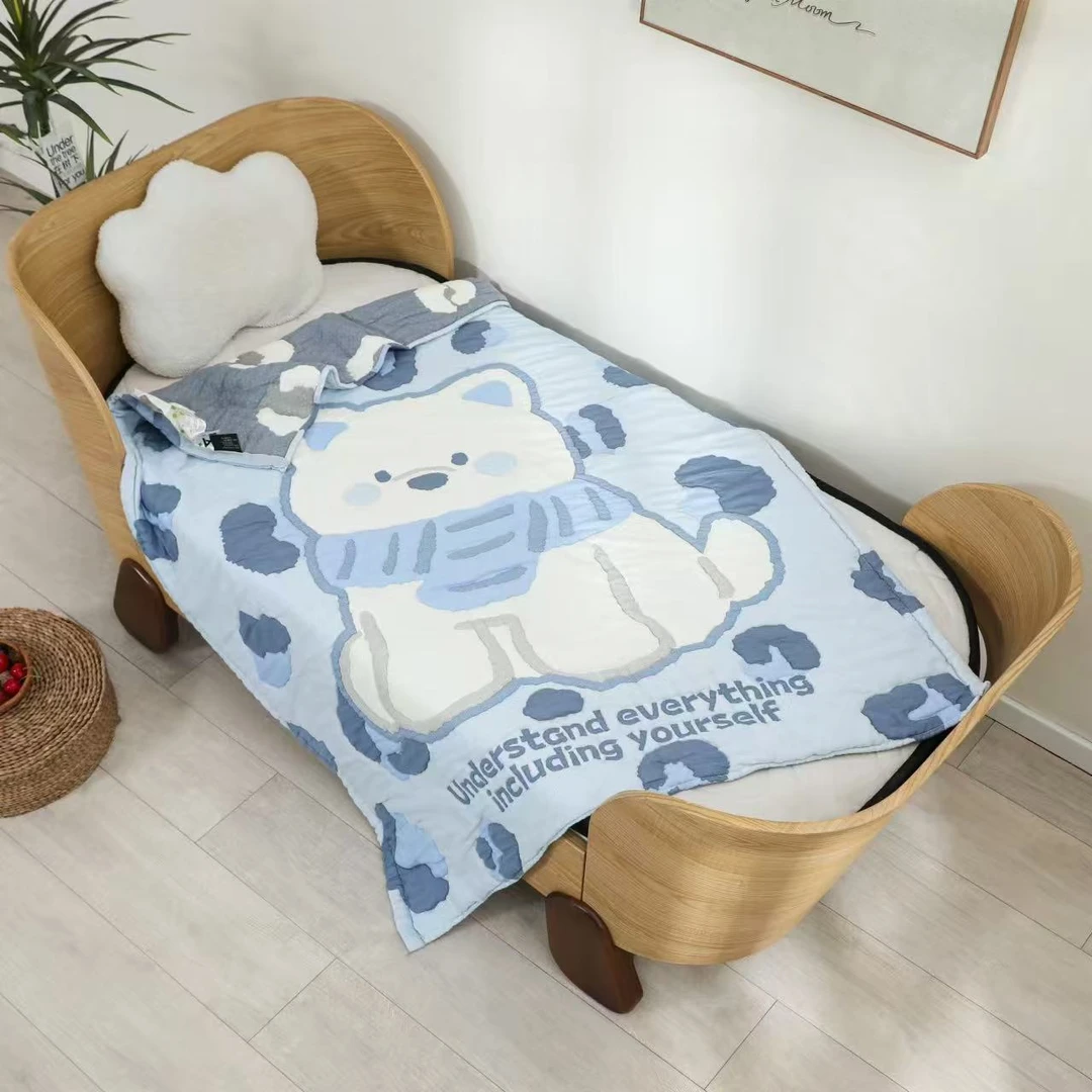 【豹纹熊崽-兰】120*150cm  A类全棉纱布奶油泡芙被