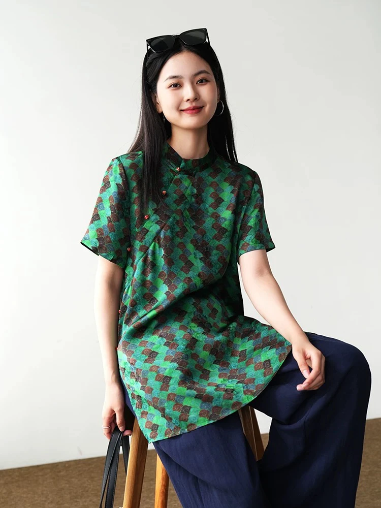 〖杭韵江南〗上衣027编号 绿色祥云纹奥黛