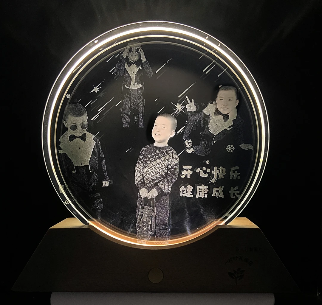 水晶玻璃内雕摆件私人订制可爱宝贝礼物创意发光小夜灯礼物方形