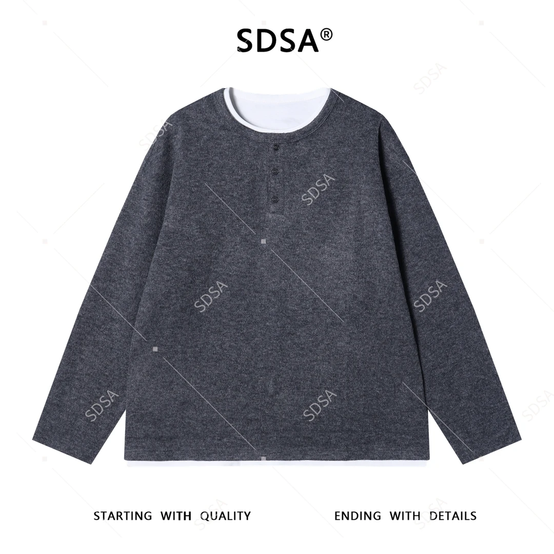 SDSA男士秋冬新款痞帅男装韩版撞色半纽扣圆领假两件卫衣百搭时尚