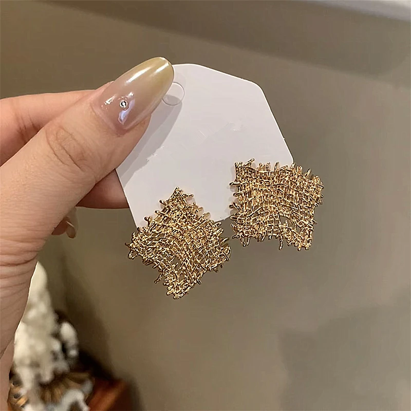 铜合金耳饰 金色镂空网状耳环女气质小众设计感夸张独特耳钉耳饰