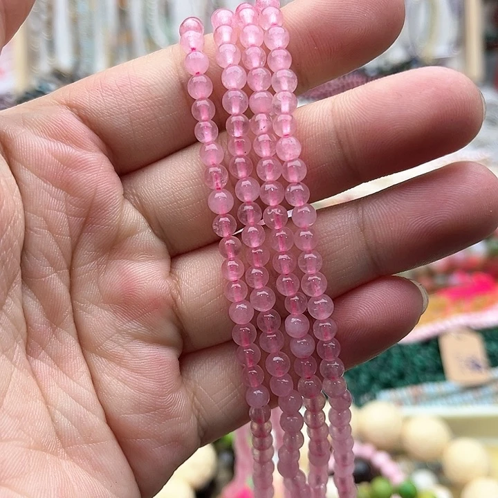 玛瑙/玉髓珠宝半成品未镶嵌一条4mm左右粉晶珠