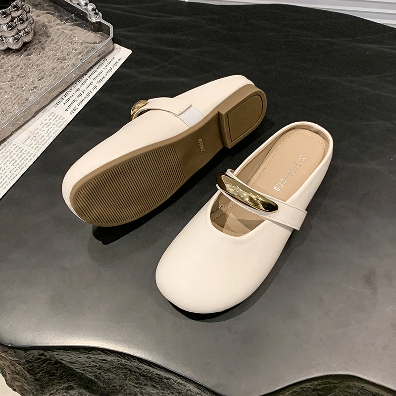 包头温柔半拖鞋夏天女新款夏仙女风外穿单鞋花朵气质半拖百搭平底