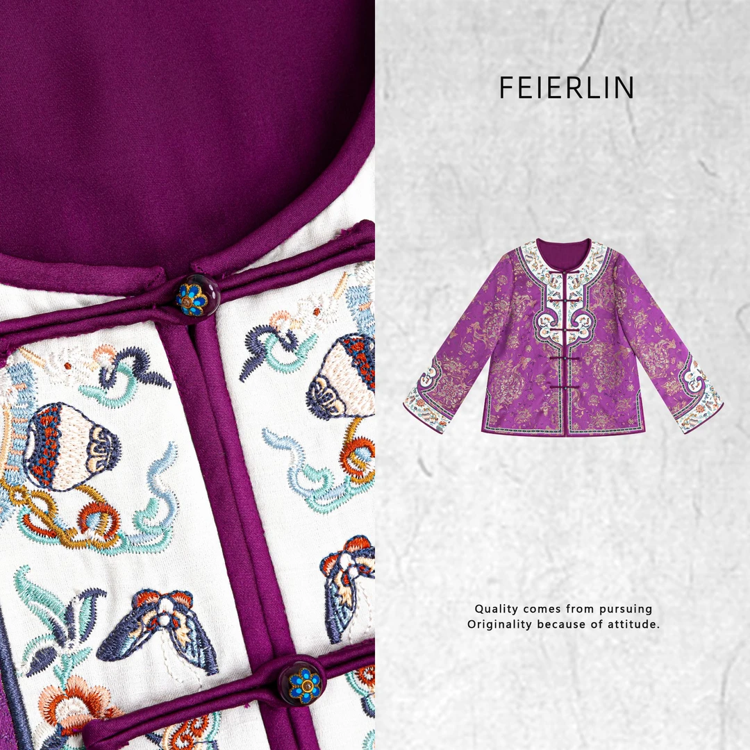 FEIERLIN- 深圳原创新中式女装桑蚕丝2025新款秋冬外套50730