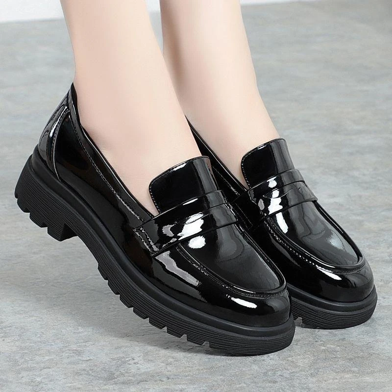 女士皮鞋真皮女鞋2025年软底春秋皮鞋女夏季女英伦圆头粗跟乐福鞋