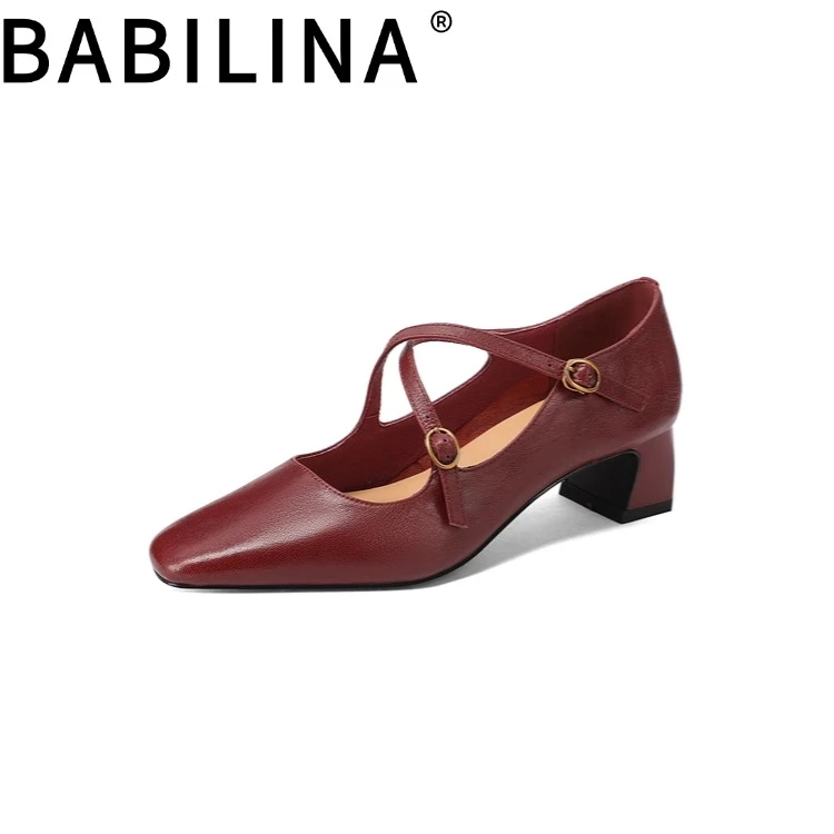 BABILINA/芭芘莉娜粗跟玛丽珍浅口气质方头跟鞋小高跟法式高跟