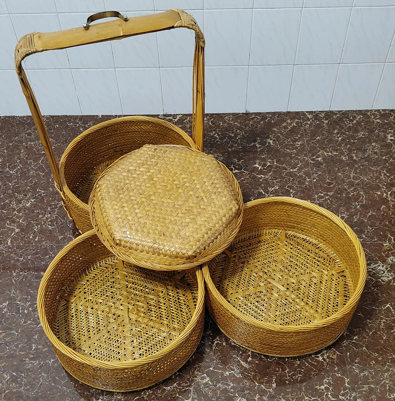 结婚拜拜三层打磨高档竹篮加固耐用封油光滑加亮不生虫纯竹皮篮子