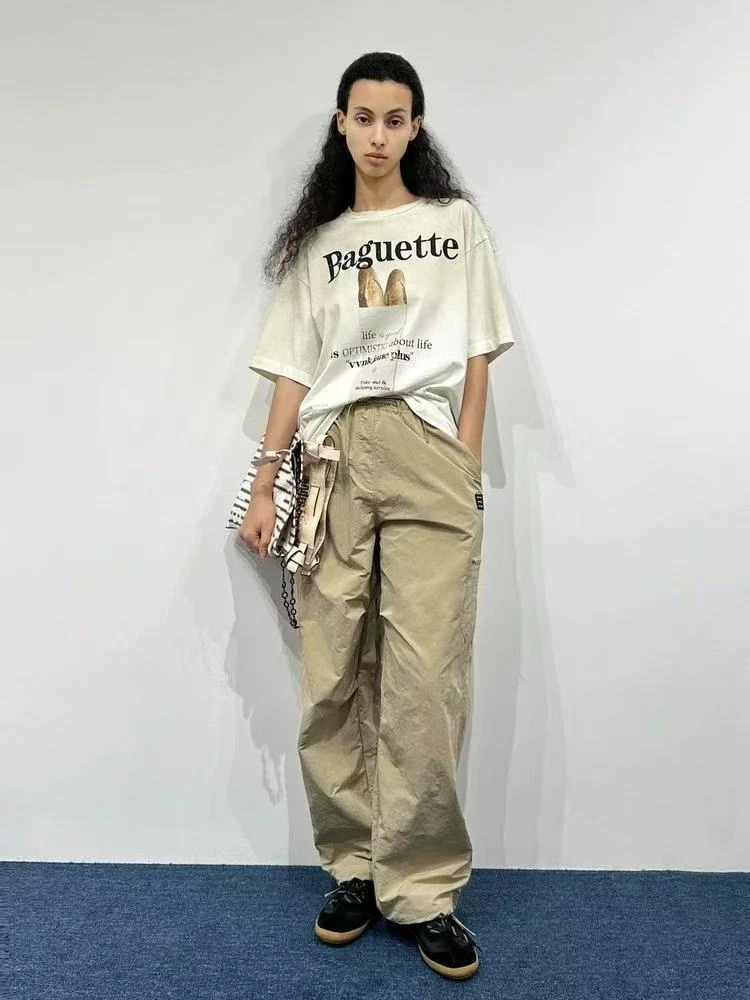 VVNK JANE PLUS 2025春季新款复古法棍印花短袖T恤女