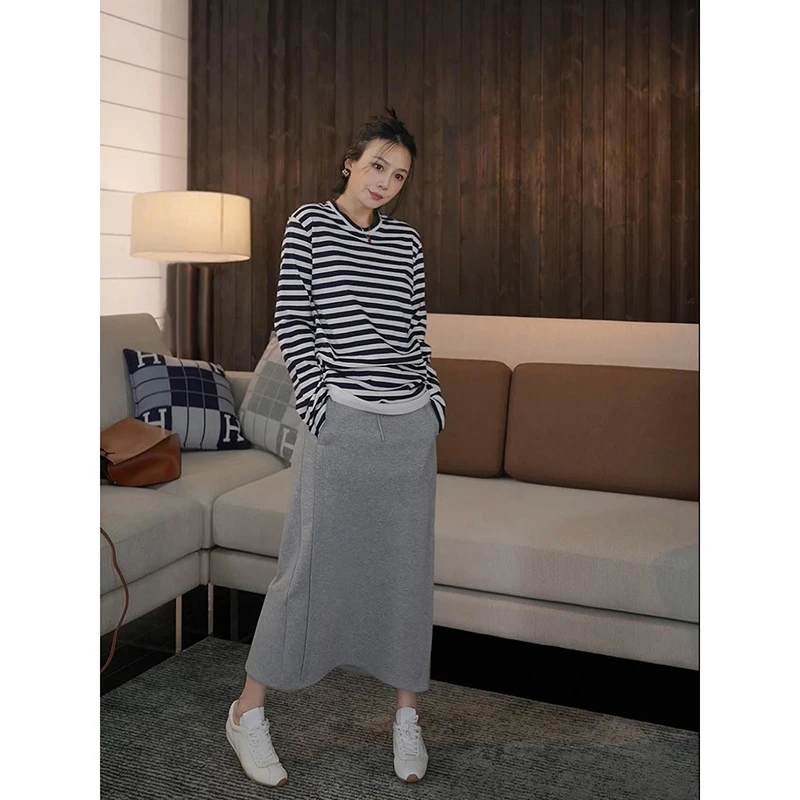 SHIIEELL【纸片人】撞色条纹长袖T恤女秋季新款套头打底针织衫PK125