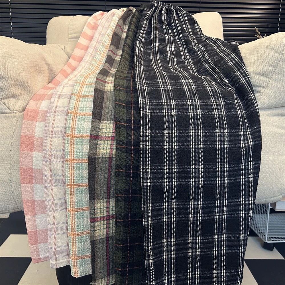 高个子加长版复古慵懒风格子睡裤女夏薄款宽松中高腰遛弯家居长裤