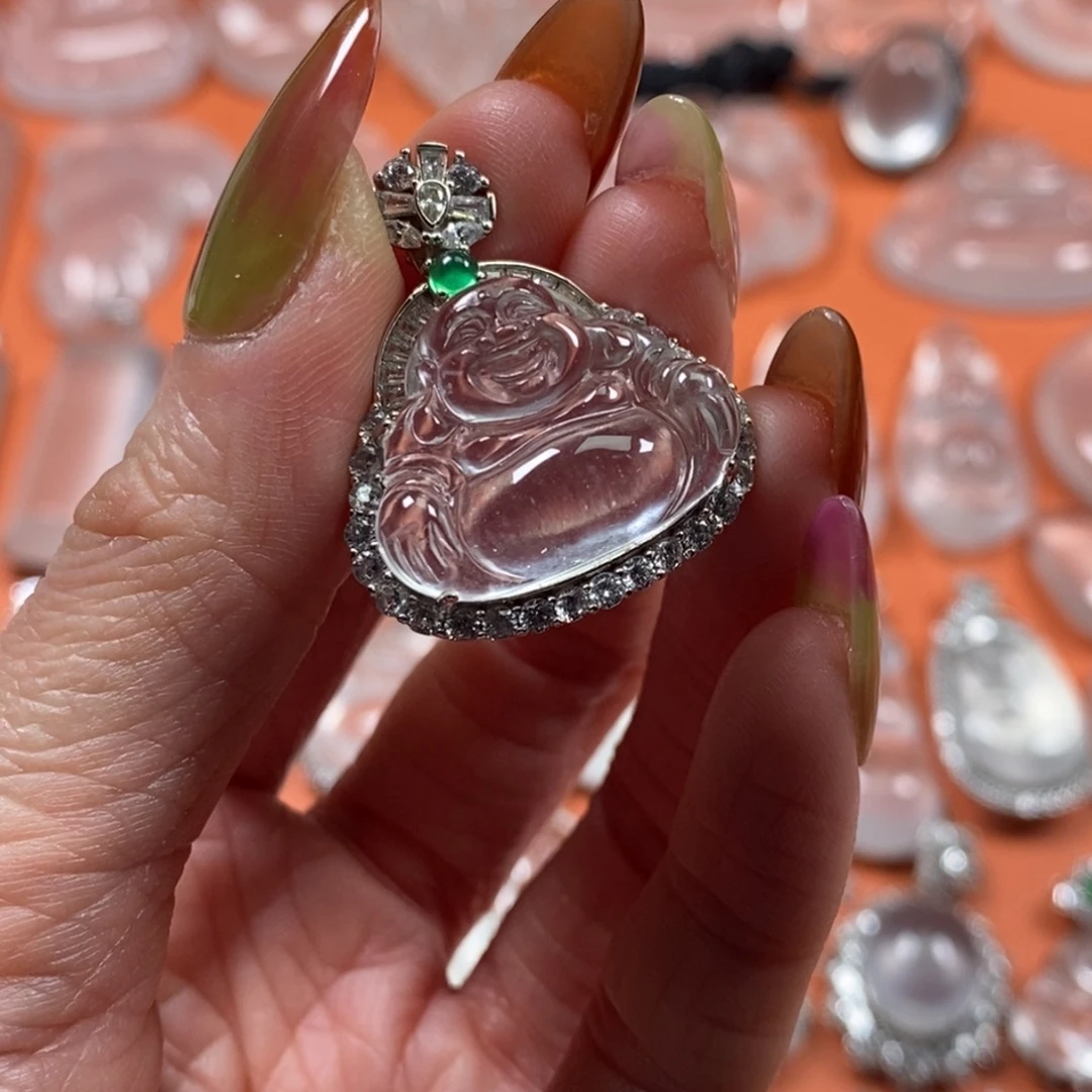 石英质玉银S925镶嵌颈饰黑钢佛公