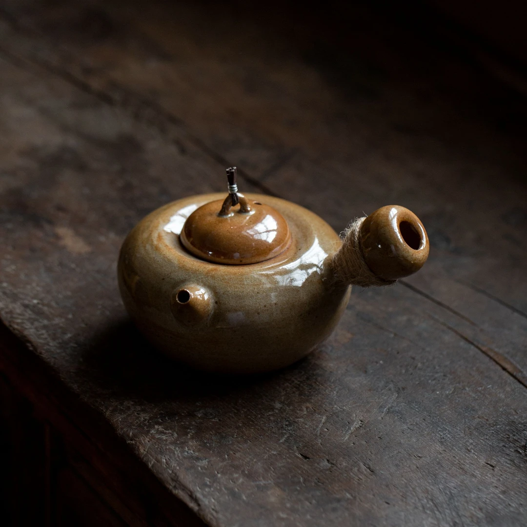 柴烧侧把壶复古家用仛寂侧把壶温茶器陶瓷烧水壶提梁烧水壶