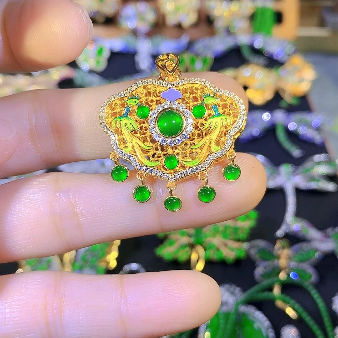 吊坠(不含链)银S925镶嵌翡翠