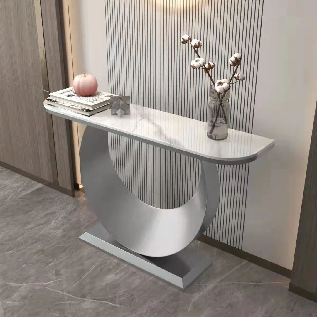 新中式轻奢岩板玄关桌意式高档家用北欧风简约靠墙超窄玄关端景台