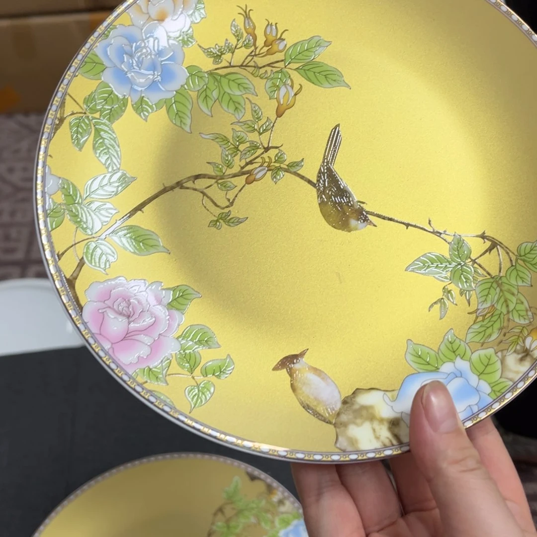 瓷片微瑕琴瑟合鸣半浅盘8寸4个6666