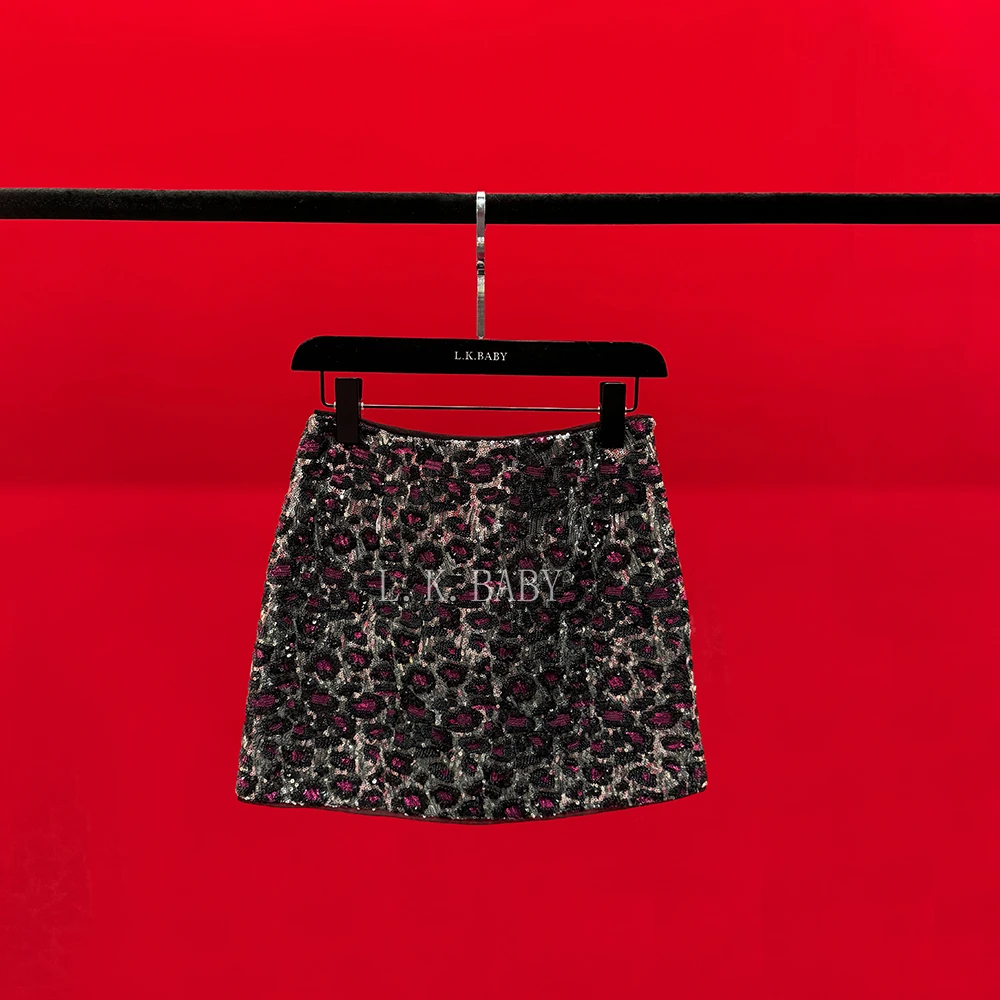 【L.K.BABY】一度诱惑 时髦精性感辣妹豹纹亮片半身裙气质百搭