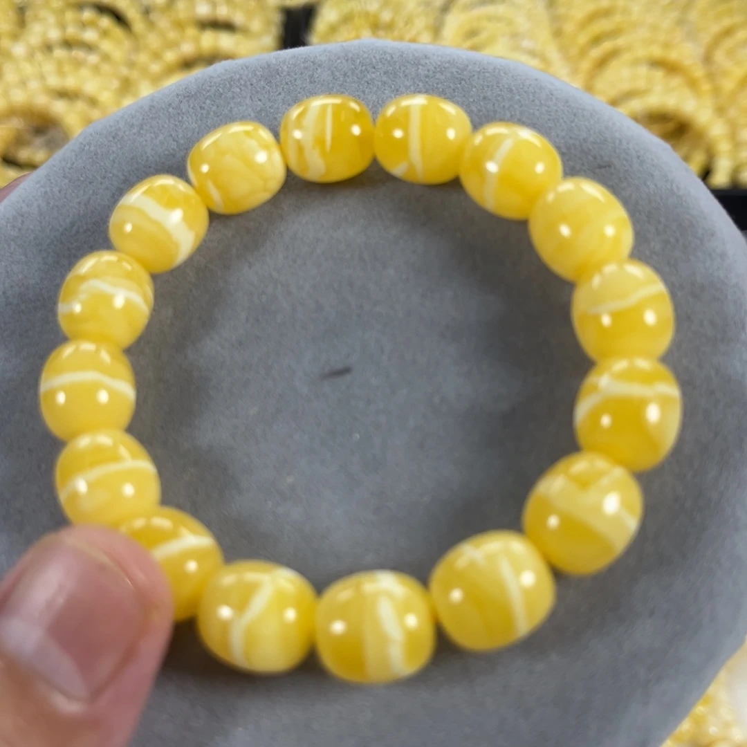 蜜蜡手串未镶嵌乌料焦皮同料枣珠一线