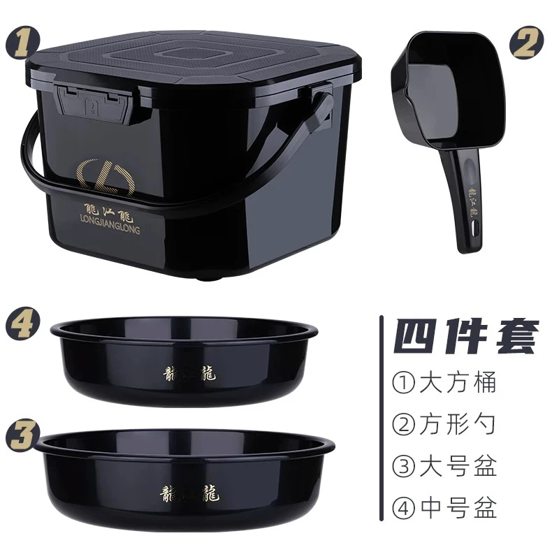 龙江龙开饵桶大方桶黑坑散炮盆大号带盖多功能饵料桶鲢鳙鱼食盆