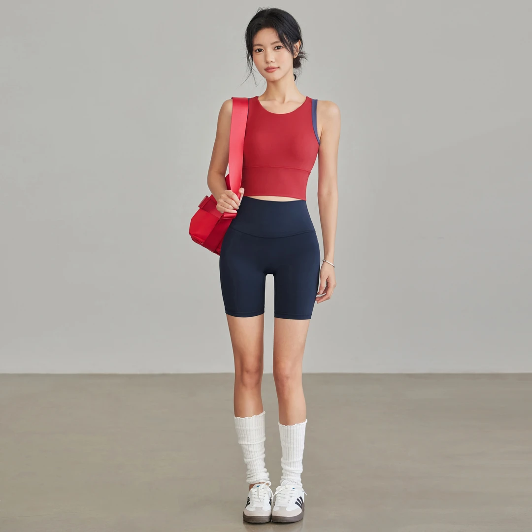 夏季瑜伽服套装女防震工字背心运动内衣一体式撞色跑步健身文胸