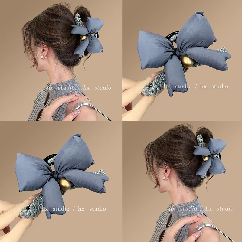蝴蝶结充棉抓夹女2025新款高级感后脑勺盘发鲨鱼夹立体感发夹发饰
