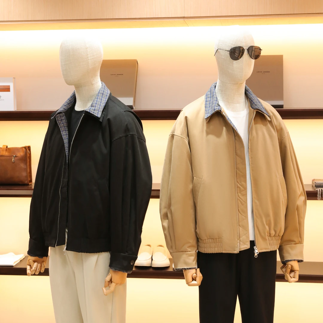 2025秋冬季新款男士商务休闲哈灵顿假两件纯棉翻领羽绒服夹克1621