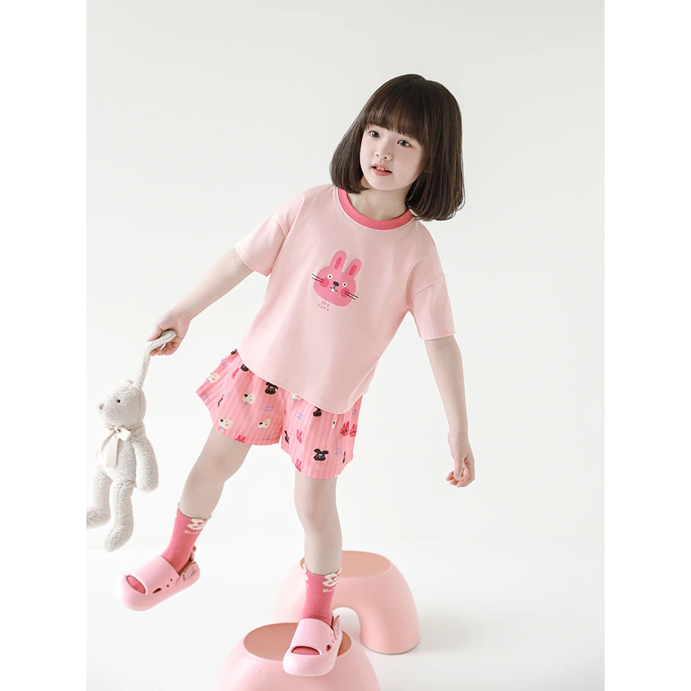 幼悠女童夏装卡通兔子短袖T恤时尚儿童森系服装潮牌品质童装X4859