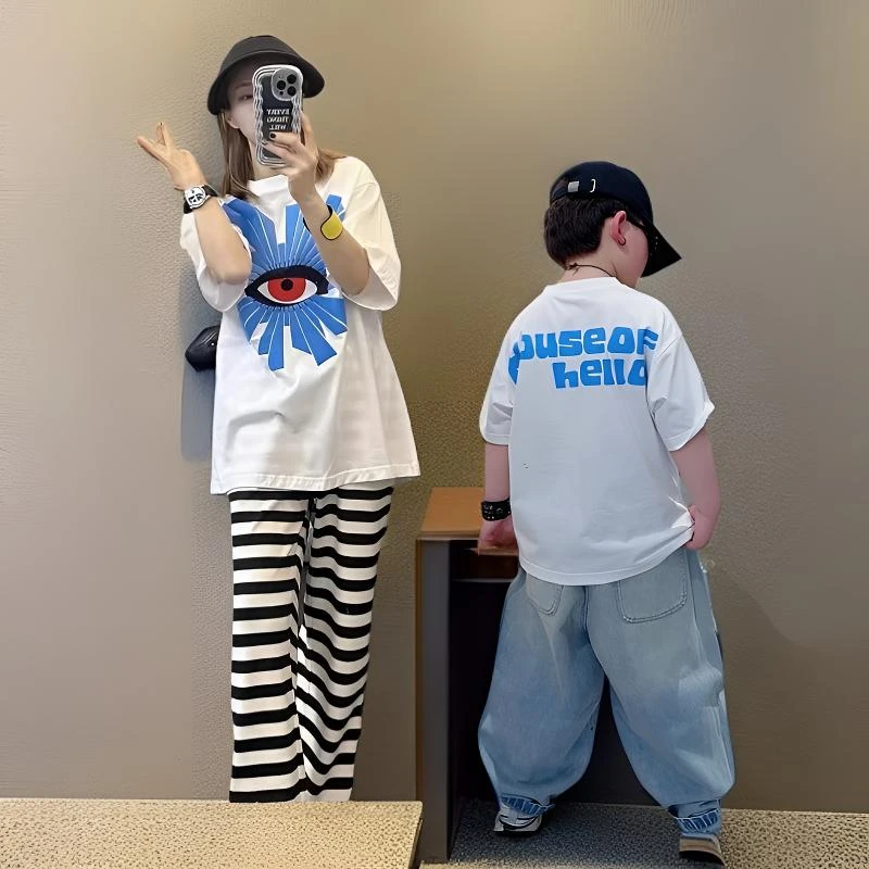 儿童网红夏季宽松潮流百搭韩版个性帅气休闲时尚男宝女宝半袖