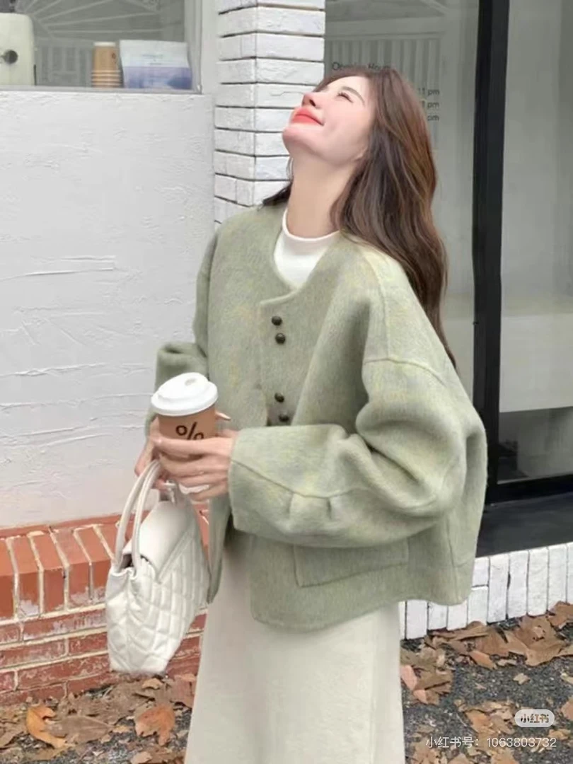 A037-064反季羊毛双面呢大衣时尚大气高级感大衣清仓浮力