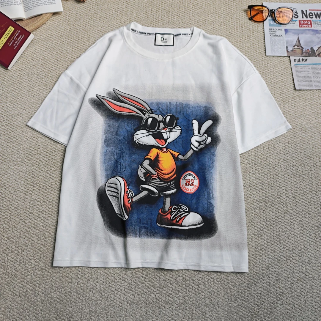 2025早春新款宽松百搭时尚卡通印花短袖T恤9298