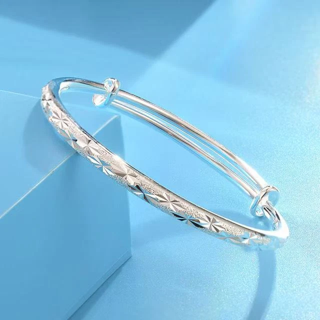 白银库999满天星推拉手镯13g-