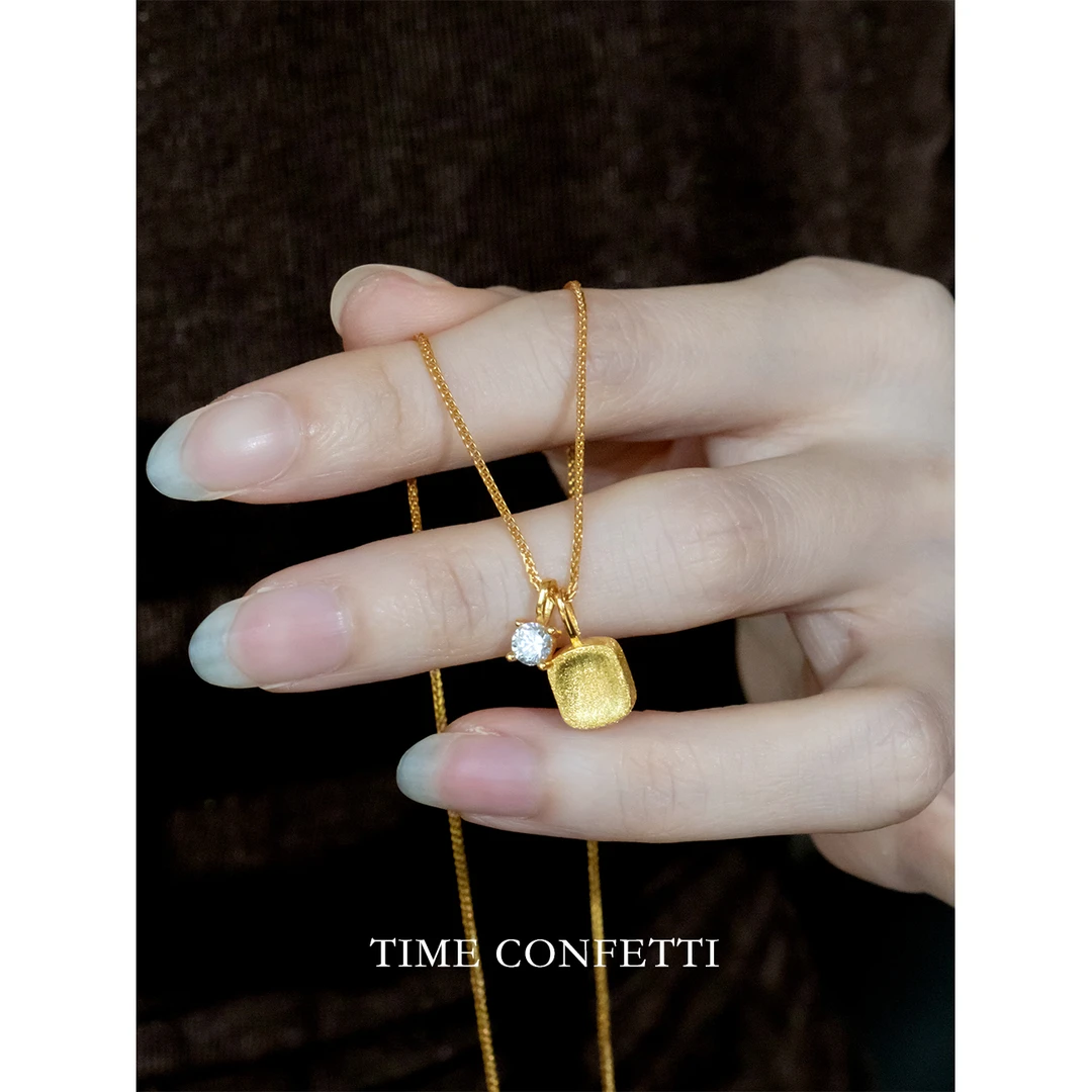 坠链均925银 镀k金【孙二娘】拉丝方糖-轻奢气质百搭项链TC 10135