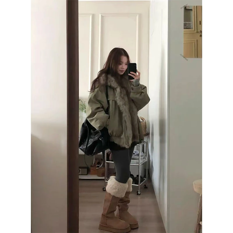 大毛领短款保暖加厚派克服女2025冬季新款小众设计感宽松棉衣外套