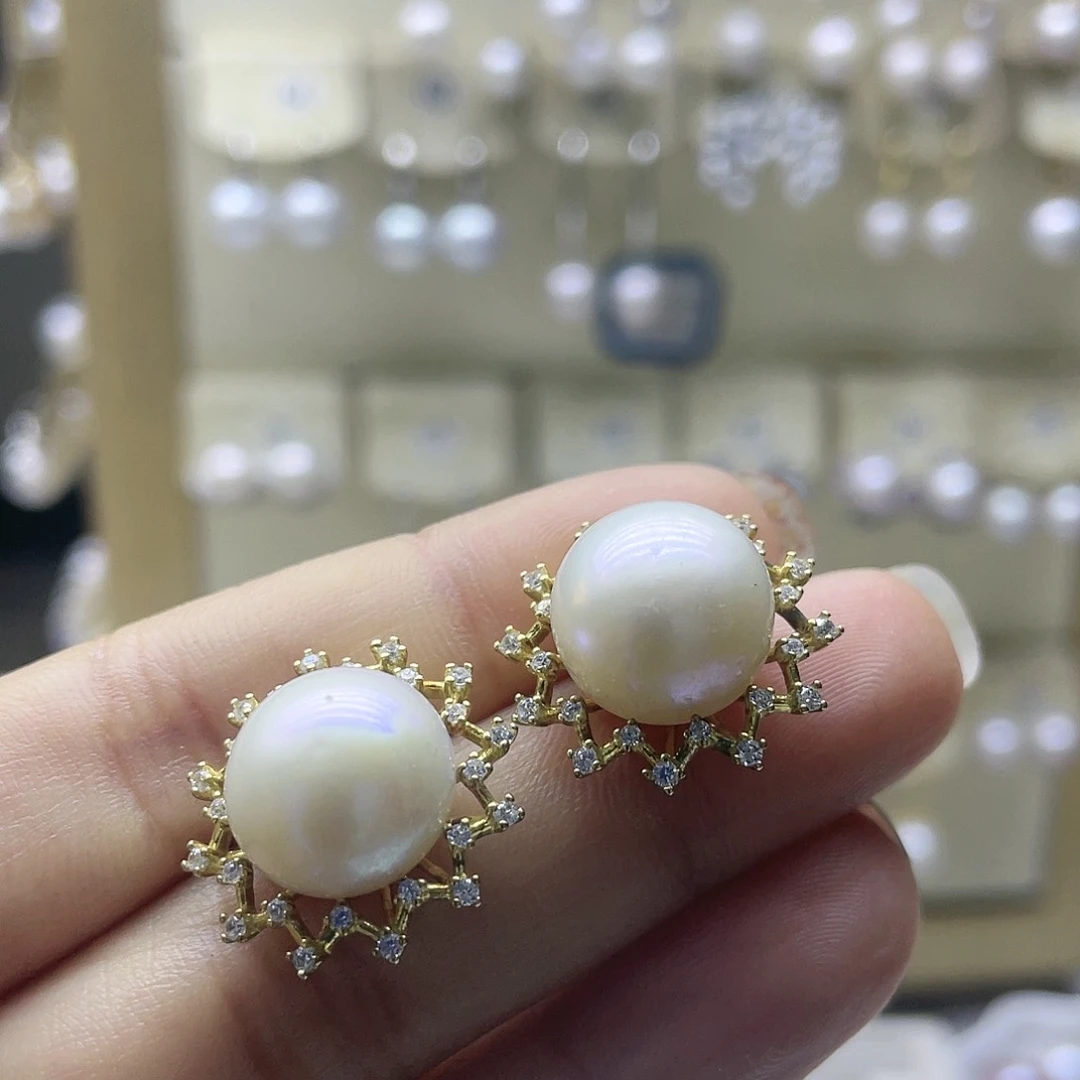 淡水珍珠耳饰银S925镶嵌