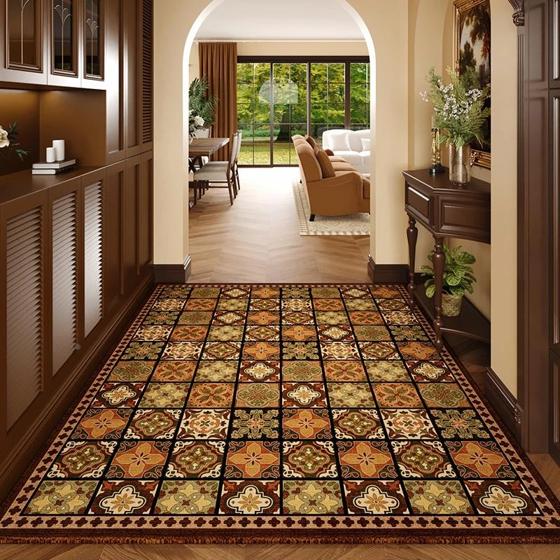 圈绒美式复古入户地垫中古风门口地毯大门垫子新款进门脚垫美拉德