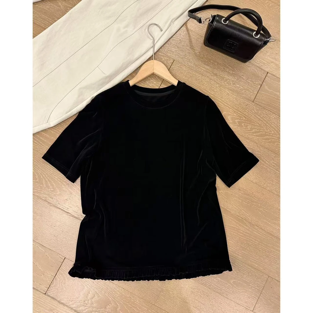 小静静一会【花边醋酸T】2025春夏圆领纯色短袖 2504C1716