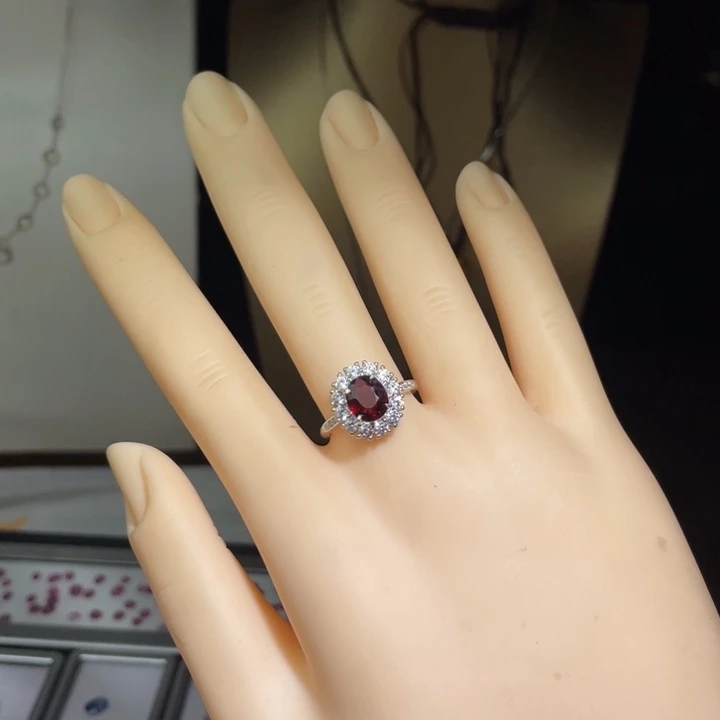银S925镶嵌戒指石榴石天然石榴石女戒指