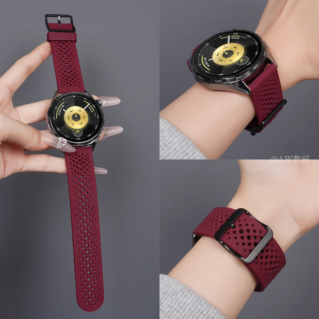 AW适用华为gt6表带gt5/4/3/2手表男款网孔透气硅胶Watch5运动腕带