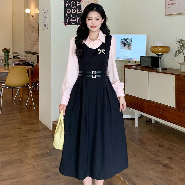 （清货）连衣裙女春秋新款女装显瘦遮肚微胖mm大码假两件长裙1726