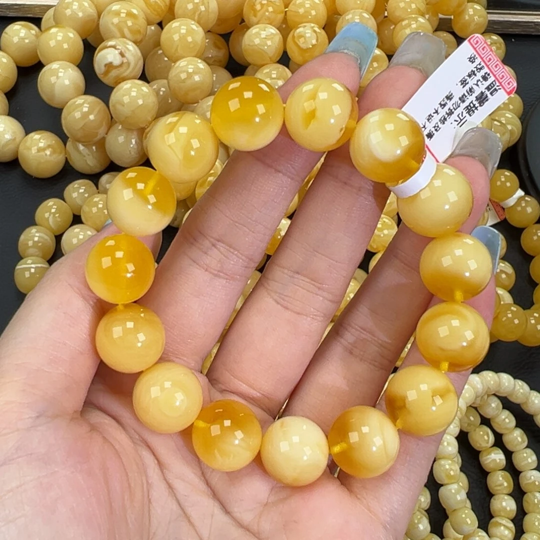 琥珀未镶嵌手链金白妖花