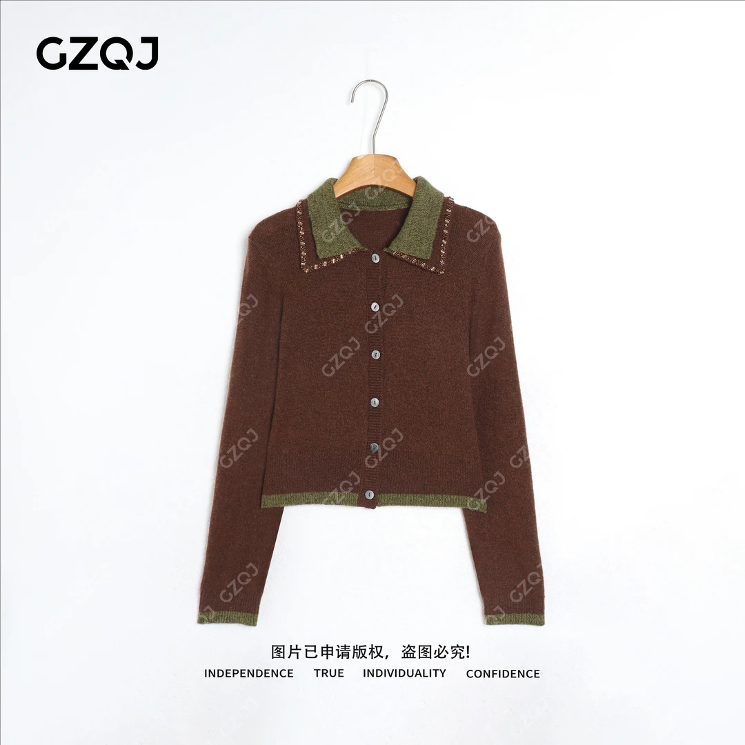 老琴私服【塞尔维亚】琥珀流光风绵羊毛羊驼毛针织毛衣开衫女 6806