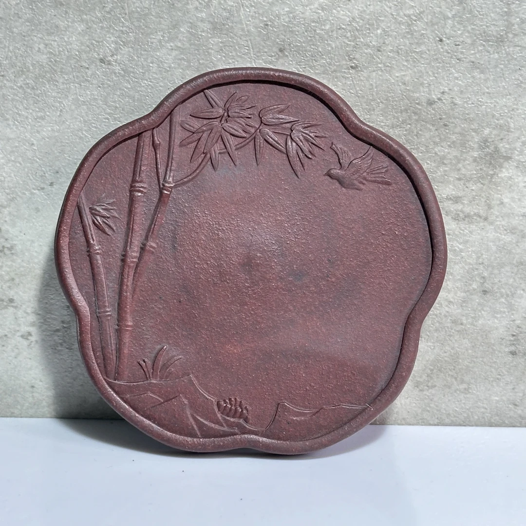 清风竹影杯垫 紫泥 直径约11cm 紫砂茶宠1092