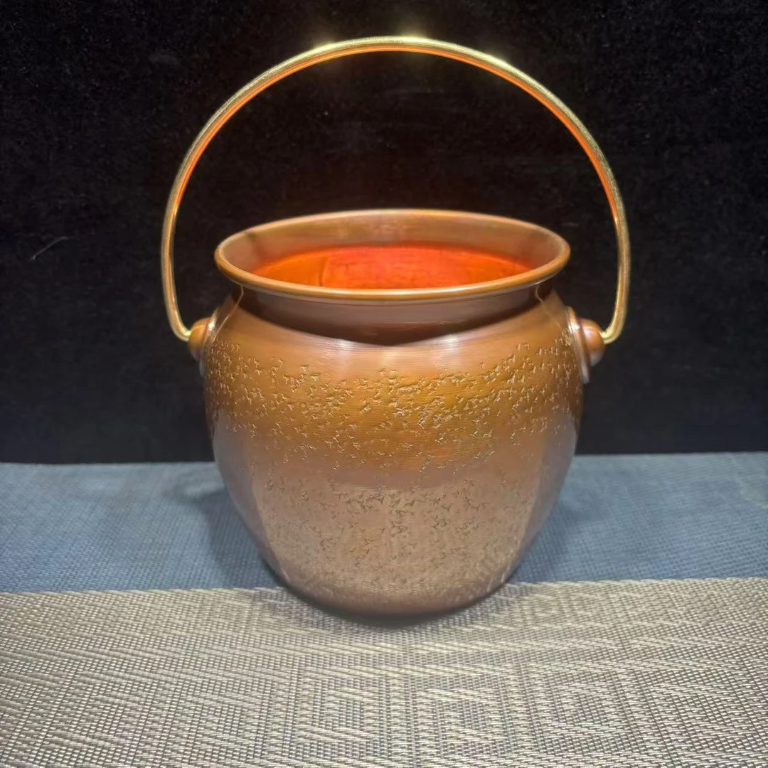 建水 麻纹提梁建水 茶渣桶 纯紫铜手工锻打首歌1.3升提梁建水