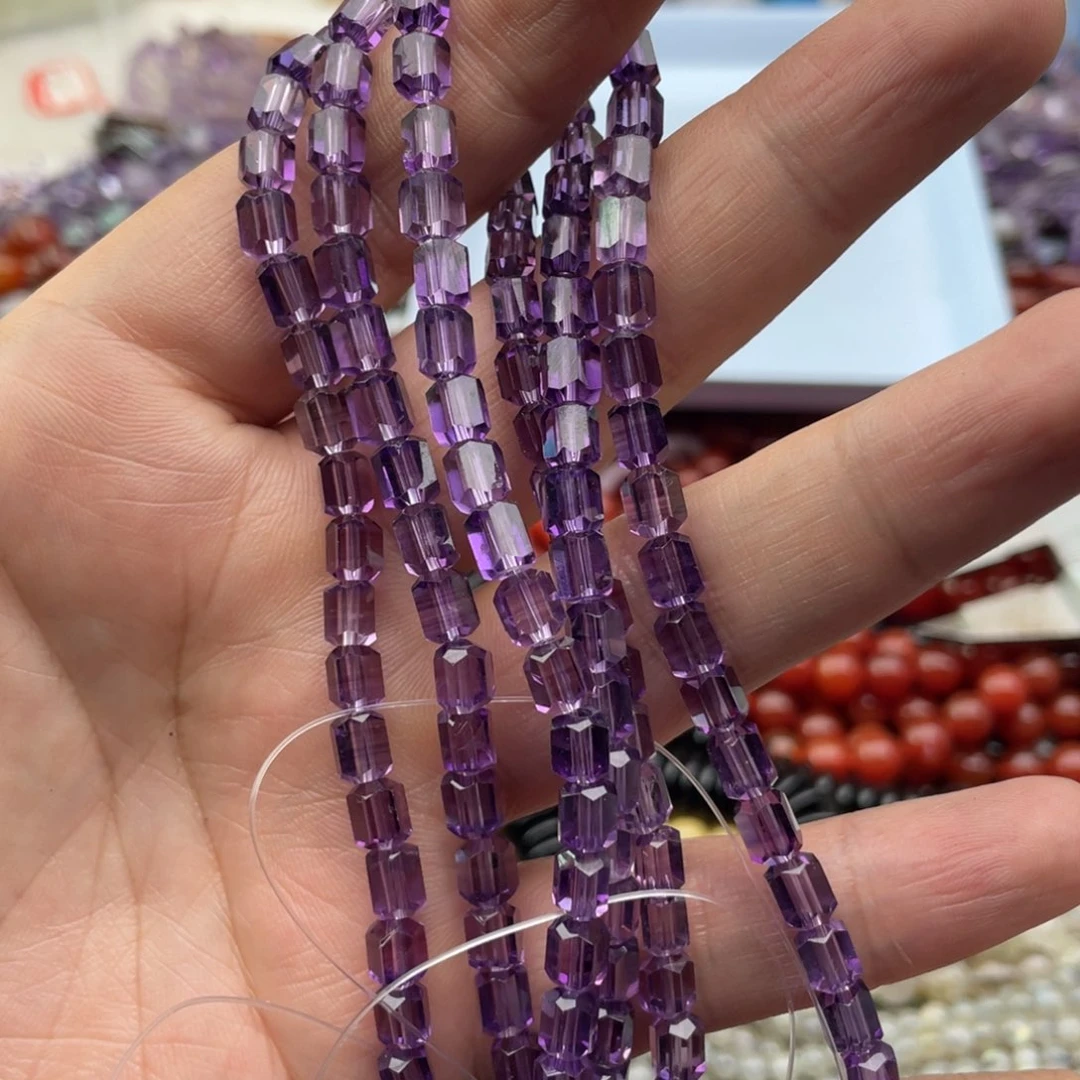 玛瑙/玉髓珠宝半成品未镶嵌哔**啦三条5mm紫水管珠