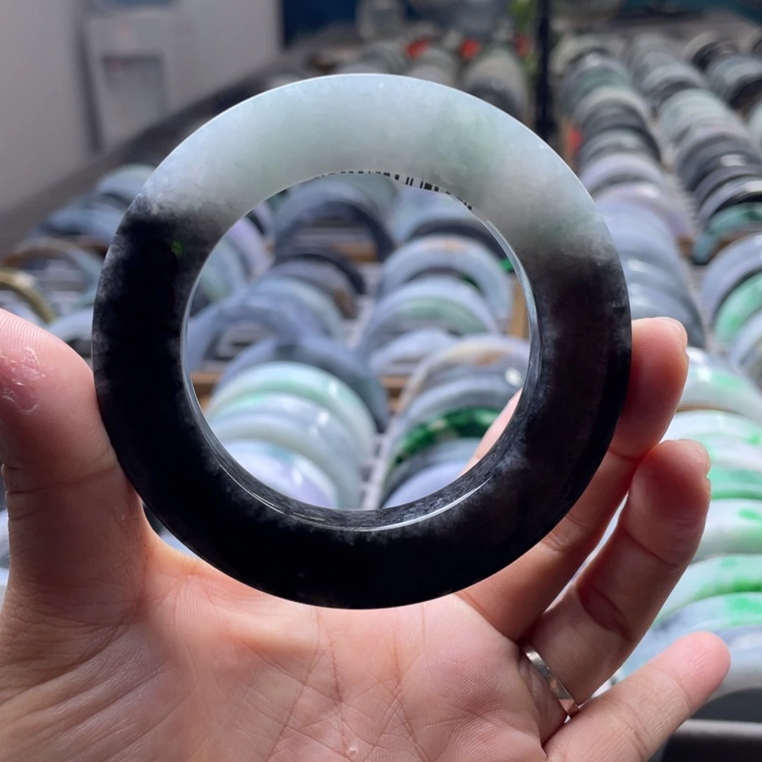 定制翡翠未镶嵌纯天然翡翠手镯定制53/65 正圈 半山水